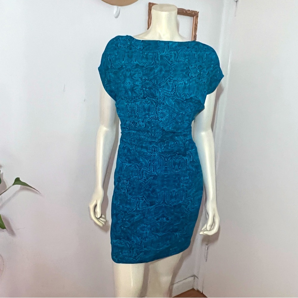 Ann Taylor Extra Small Petite Dress Turquoise Boat Neck Roushing gorgeous ZZ - Picture 1 of 10
